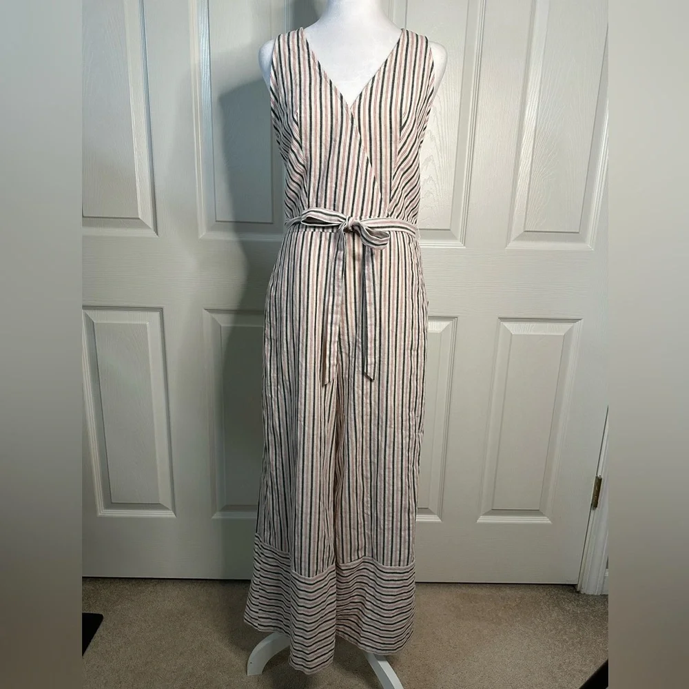 Very J Jumpsuit, Wide leg, Striped, Racerback, belt, 100% Cotton, Medium